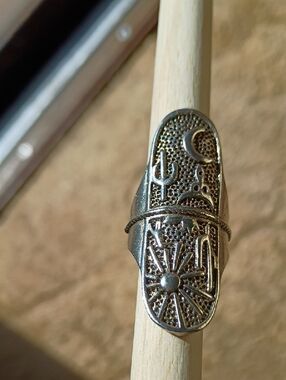 Antiqve Silver-Tone Celestial Motif  Ring